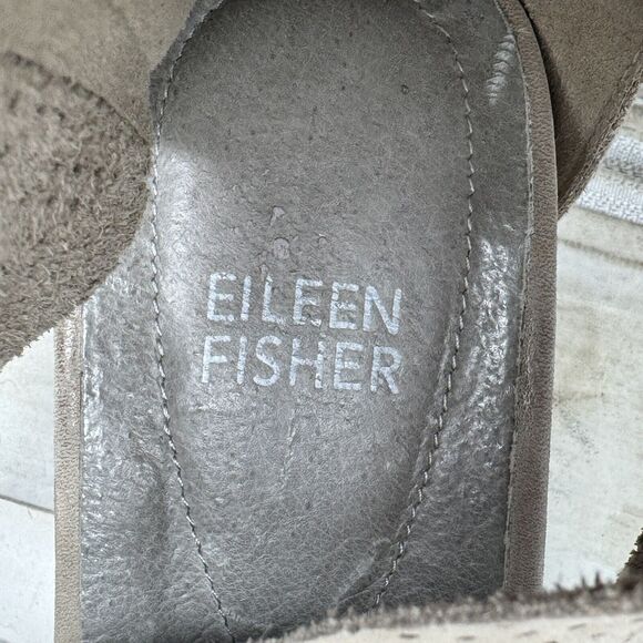 Eileen Fisher Beige Nubuck Leather Platform Sandals Cross Strap Back Zip - Picture 4 of 5